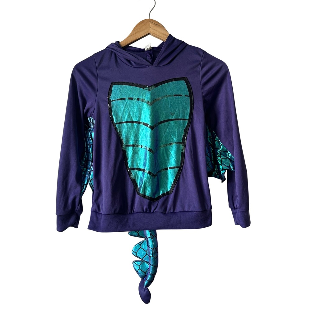 Amscan Kids Purple Dragon Costume Hoodie Teal Metallic Wings Tail Size M 8-10
